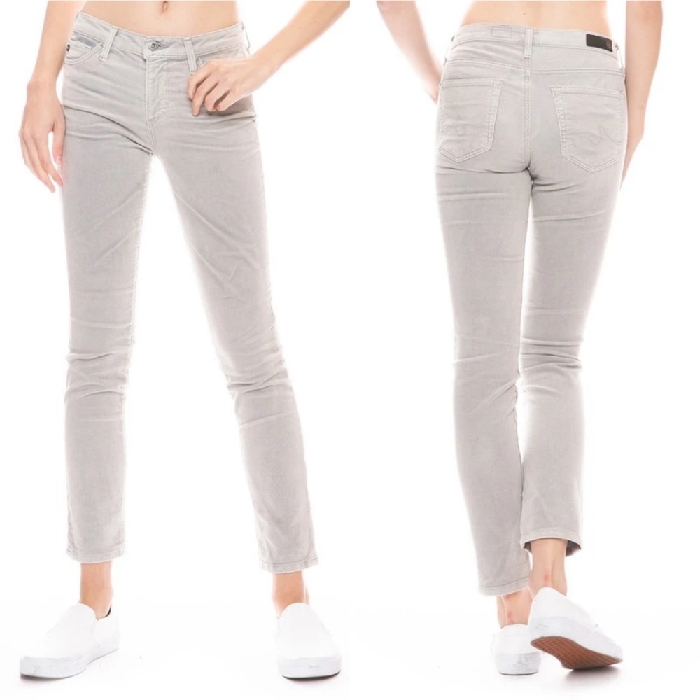 AG Slim Straight Stevie Ankle Cords Corduroy Stretch Pants Light Gray Size 27